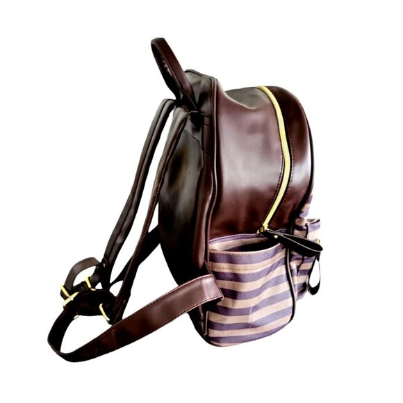 Adrienne Vittadini Women's Backpack Brown and Tan Stripped Faux Leather - Picture 3 of 11